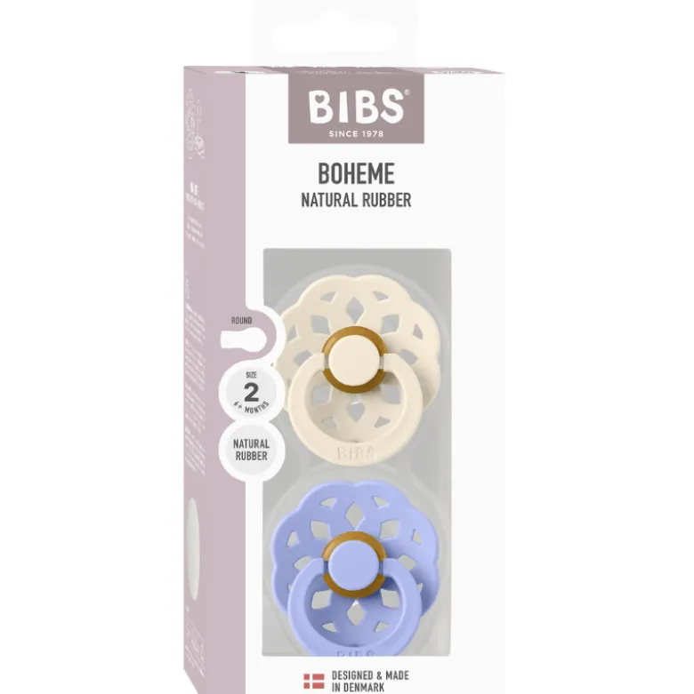 Bibs Pacifier Boheme Latex Size 2 Ivory/Hush (2 stk)