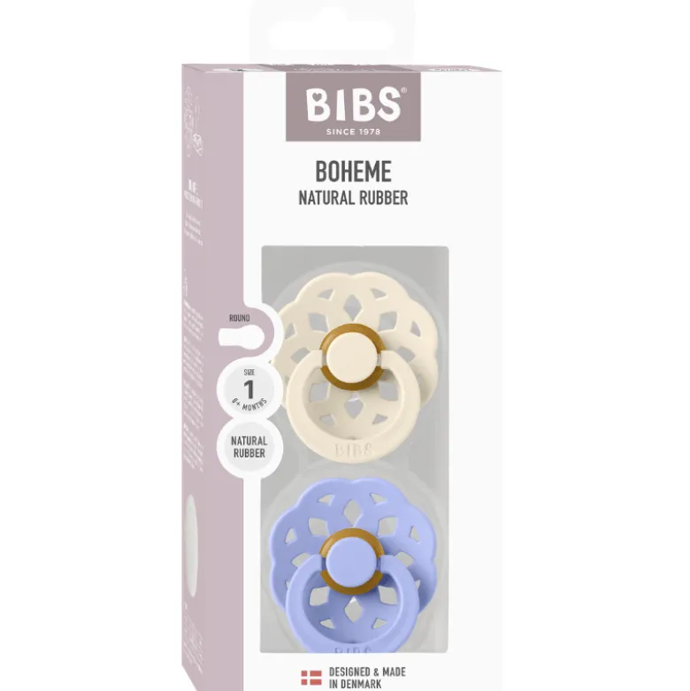 Bibs Pacifier Boheme Latex Size 1 Ivory/Hush (2 stk)