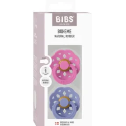Bibs Pacifier Boheme Latex Size 1 Bubblegum/Peri (2 stk)