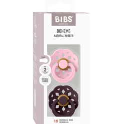 Bibs Pacifier Boheme Latex Size 2 Baby Pink/Plum (2 stk)
