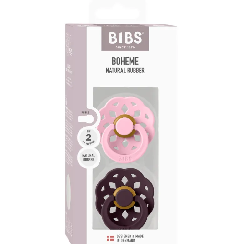 Bibs Pacifier Boheme Latex Size 2 Baby Pink/Plum (2 stk)