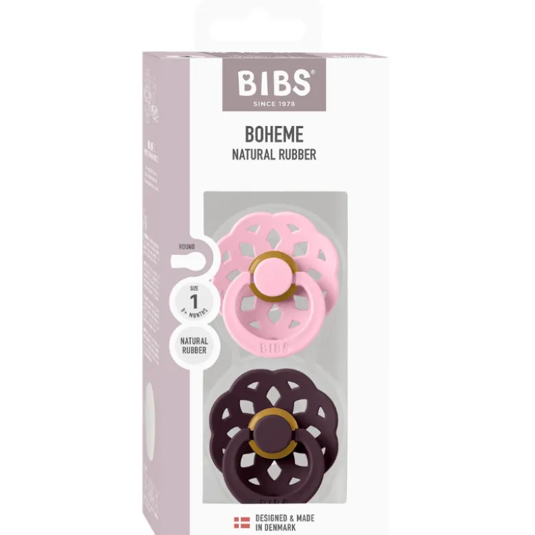 Bibs Pacifier Boheme Latex Size 1 Baby Pink/Plum (2 stk)