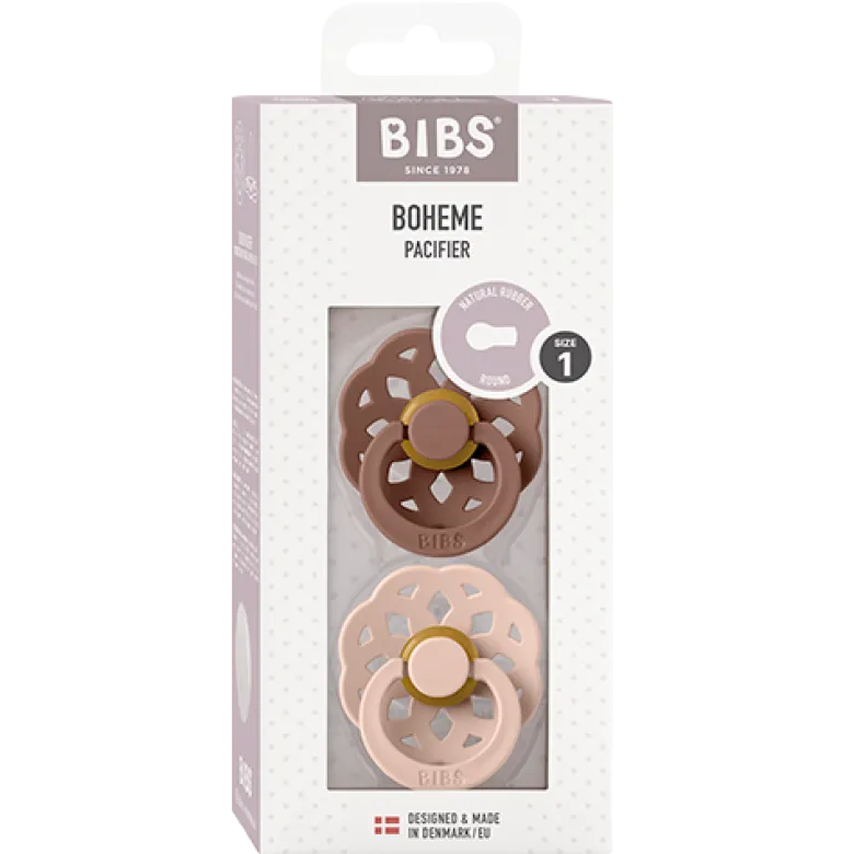 Bibs Pacifier Boheme Latex Size 1 Woodchuck/Blush (2 stk)