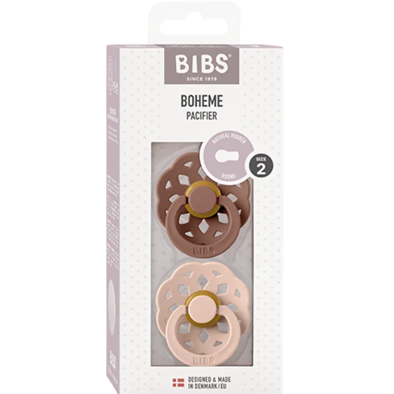 Bibs Pacifier Boheme Latex Size 2 Woodchuck/Blush (2 stk)