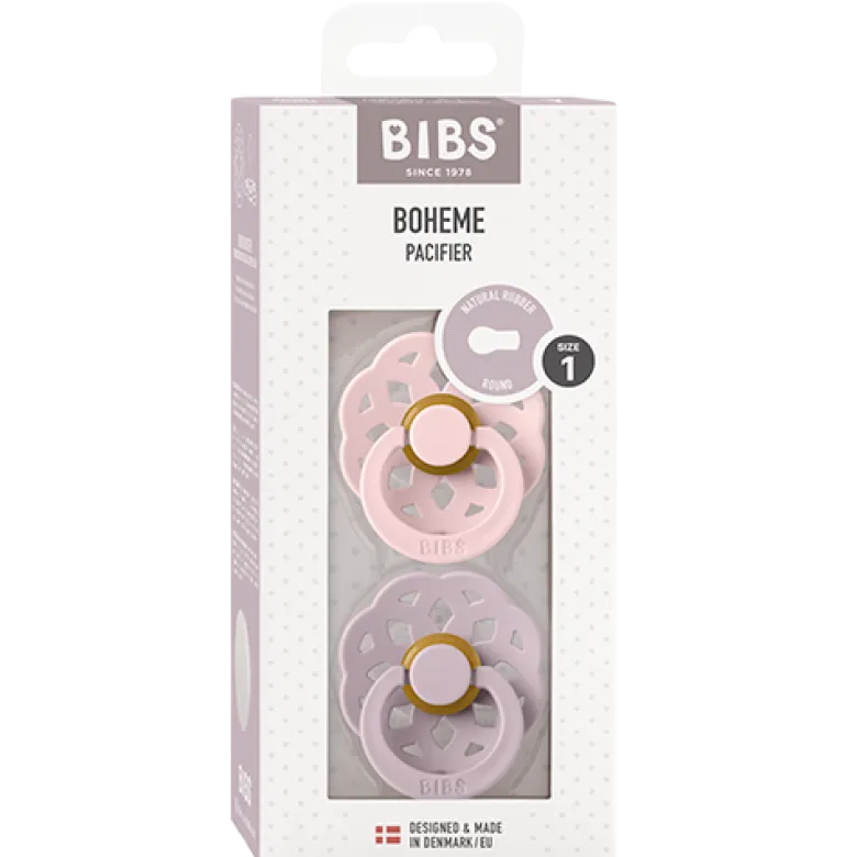 Bibs Pacifier Boheme Latex Size 1 Blossom/Dusky Lilac (2 stk)
