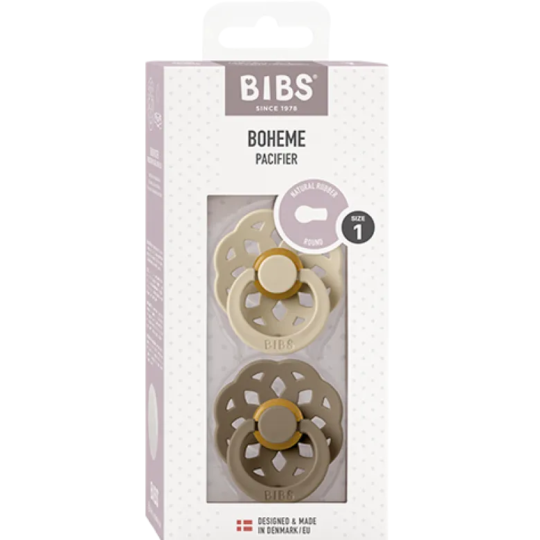 Bibs Pacifier Boheme Latex Size 1 Vanilla/Dark Oak (2 stk)