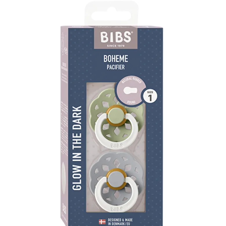 Bibs Pacifier Boheme Latex Size 1 Sage Glow/Cloud Glow (2 stk)