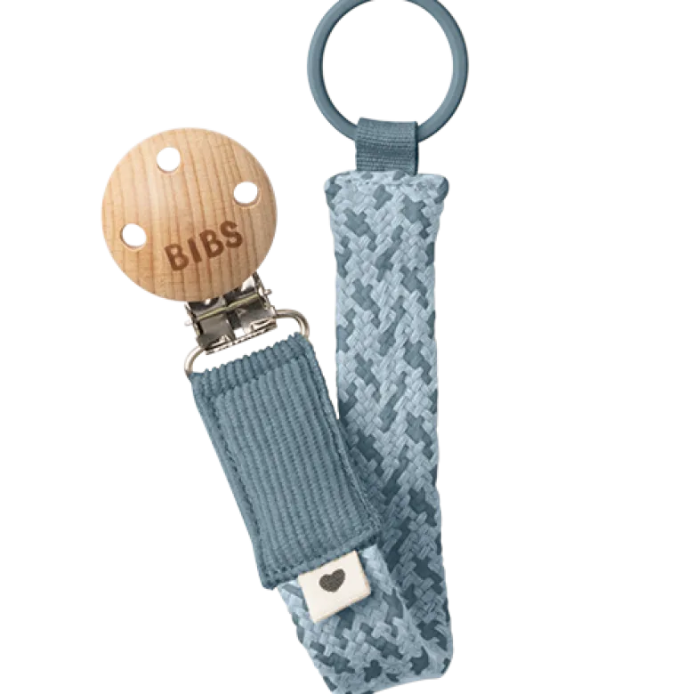 Bibs Pacifier Clip Braided Petrol/Baby Blue (1 stk)
