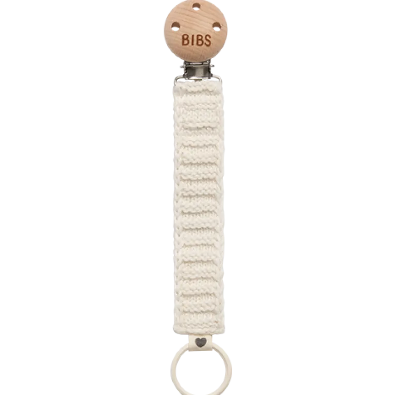 Bibs Pacifier Clip Knitted Ivory (1 stk)