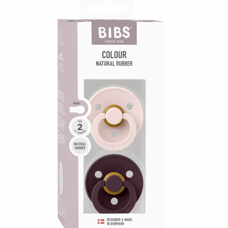 Bibs Pacifier Colour Latex Size 2 Petal/Plum (2 stk)