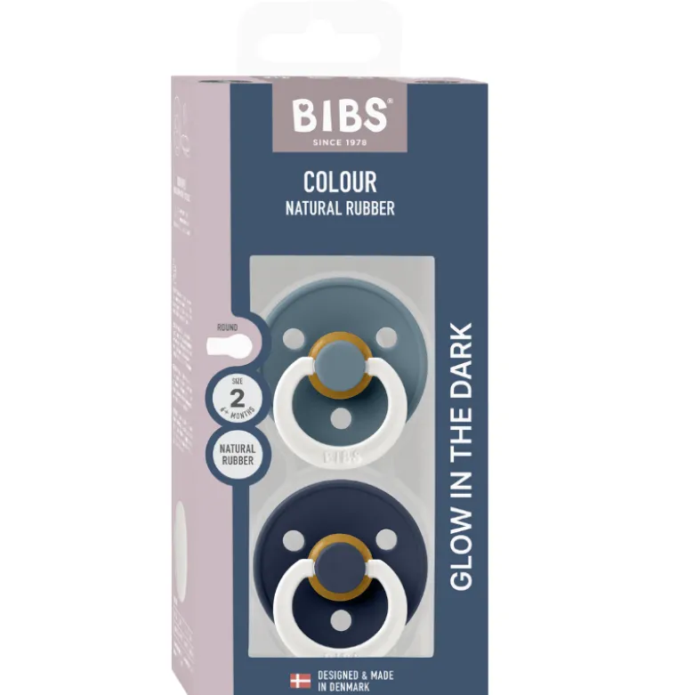Bibs Pacifier Colour Latex Size 2 Petrol GLOW/Deep Space GLOW (1 sæt)