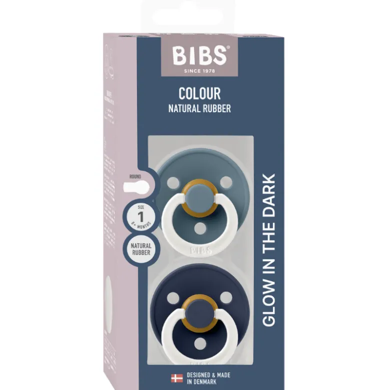 Bibs Pacifier Colour Latex Size 1 Petrol GLOW/Deep Space GLOW (1 sæt)