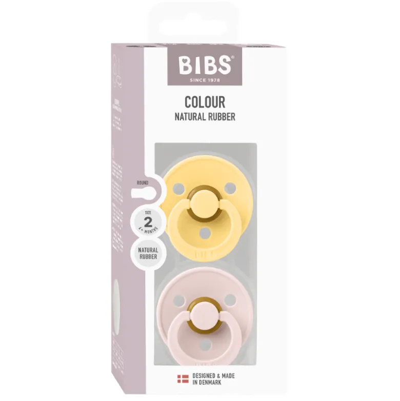 Bibs Pacifier Colour Latex Size 2 Pale Butter/Petal (1 sæt)