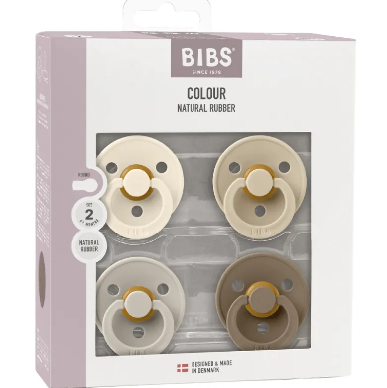 Bibs Pacifier Colour Latex Size 2 Ivory/Sand/Vanilla/Dark Oak (1 sæt)