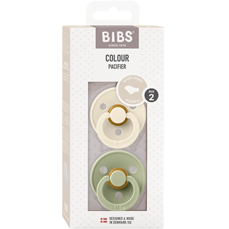 Bibs Pacifier Colour Latex Size 2 Anatomical Ivory/Sage (2 stk)