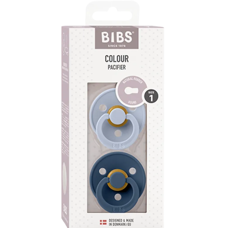 Bibs Pacifier Colour Latex Size 1 Dusty Blue/Steel Blue (2 stk)