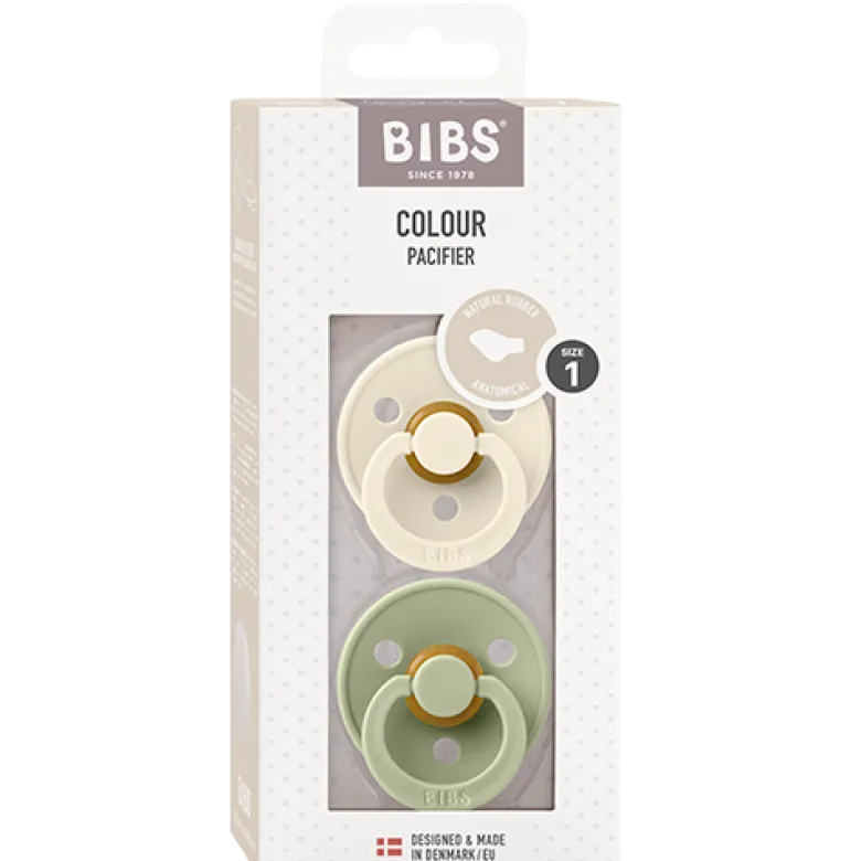 Bibs Pacifier Colour Latex Size 1 Anatomical Ivory/Sage (2 stk)