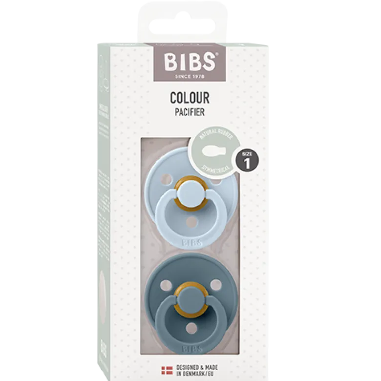 Bibs Pacifier Colour Latex Size 1 Symmetrical Baby Blue/Petrol (2 stk)