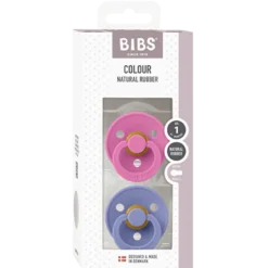 Bibs Pacifier Colour Latex Size 1 Bubblegum/Peri (2 stk)