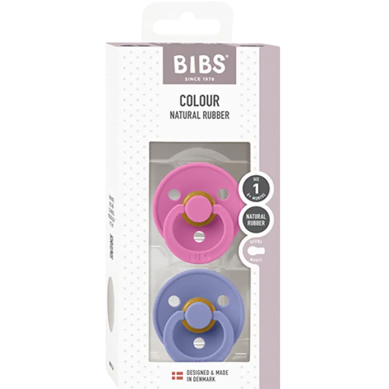 Bibs Pacifier Colour Latex Size 1 Bubblegum/Peri (2 stk)