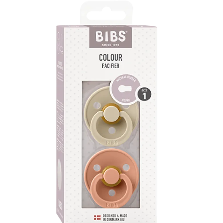 Bibs Pacifier Colour Latex Size 1 Vanilla/Peach (2 stk)