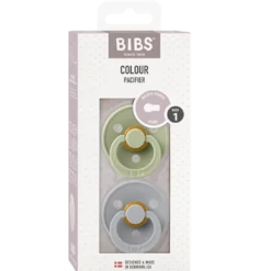 Bibs Pacifier Colour Latex Size 1 Sage/Cloud (2 stk)