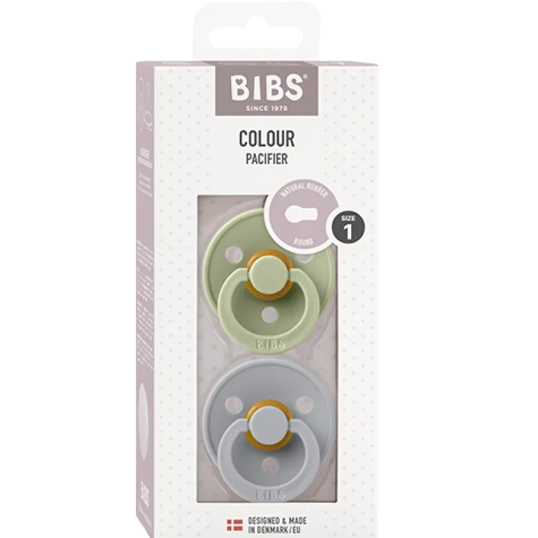 Bibs Pacifier Colour Latex Size 1 Sage/Cloud (2 stk)