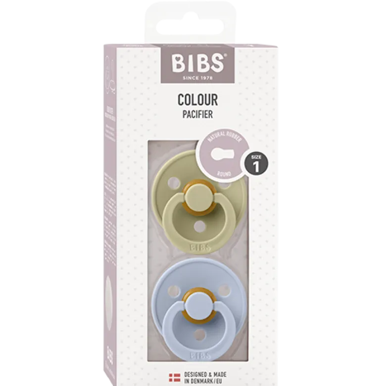 Bibs Pacifier Colour Latex Size 1 Khaki/Dusty Blue (2 stk)