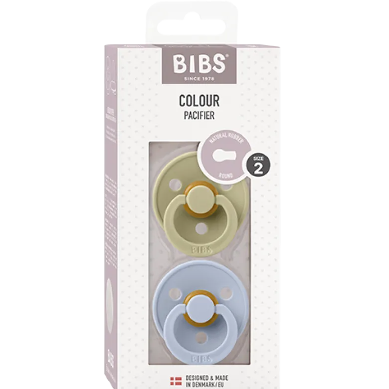 Bibs Pacifier Colour Latex Size 2 Khaki/Dusty Blue (2 stk)
