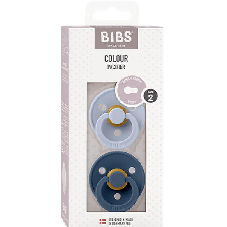 Bibs Pacifier Colour Latex Size 2 Dusty Blue/Steel Blue (2 stk)