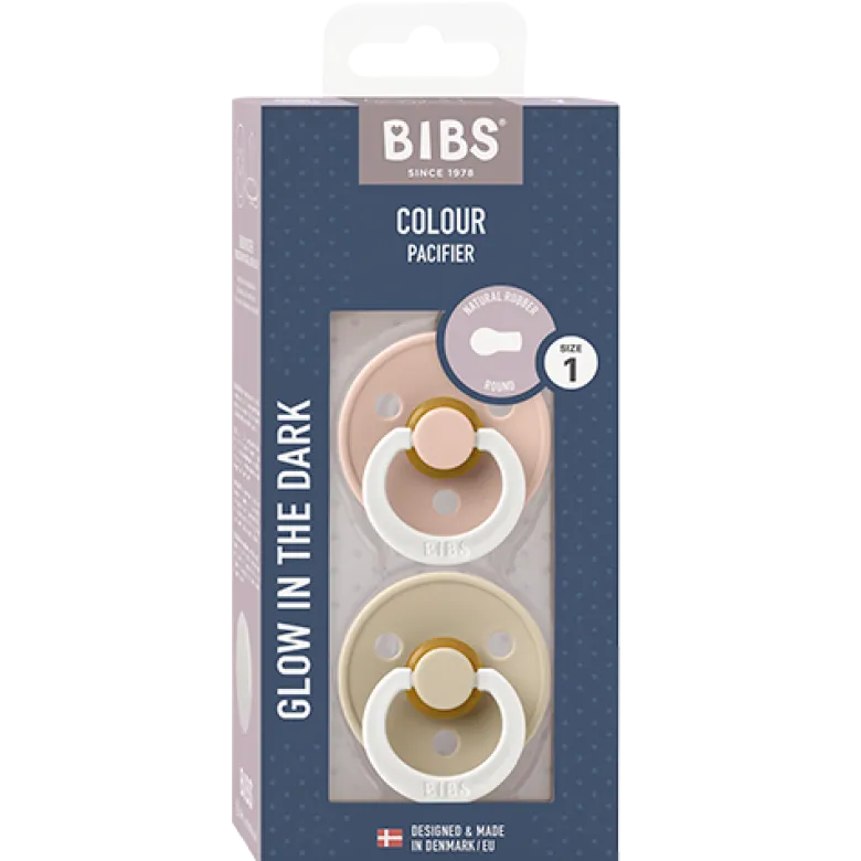 Bibs Pacifier Colour Latex Size 1 Blush Glow/Vanilla Glow (2 stk)