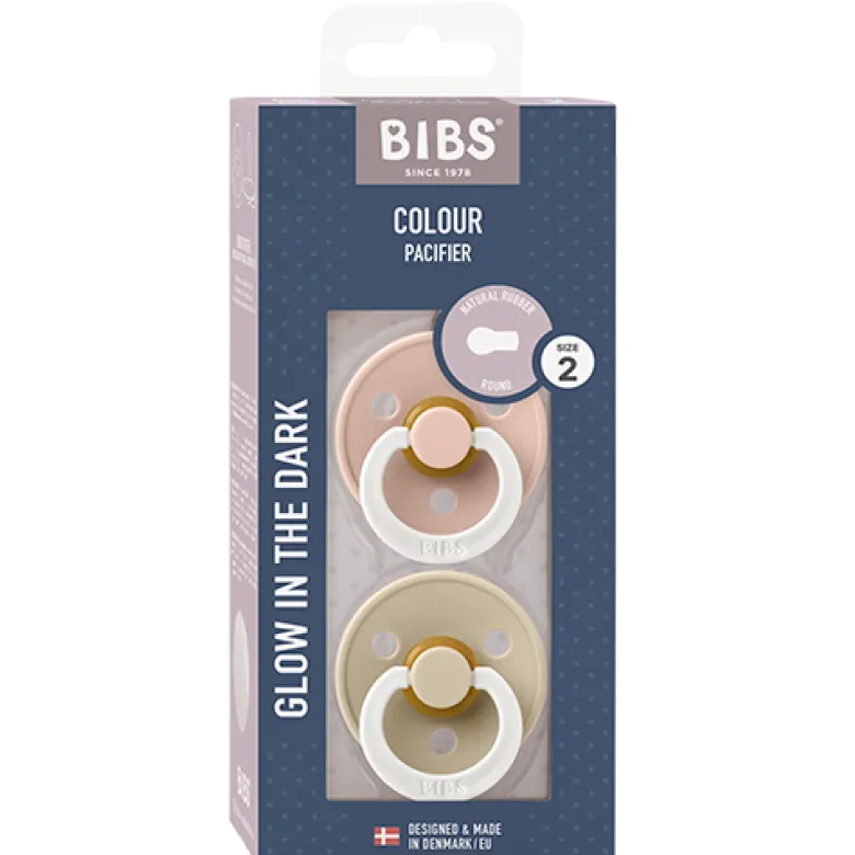 Bibs Pacifier Colour Latex Size 2 Blush Glow/Vanilla Glow (2 stk)