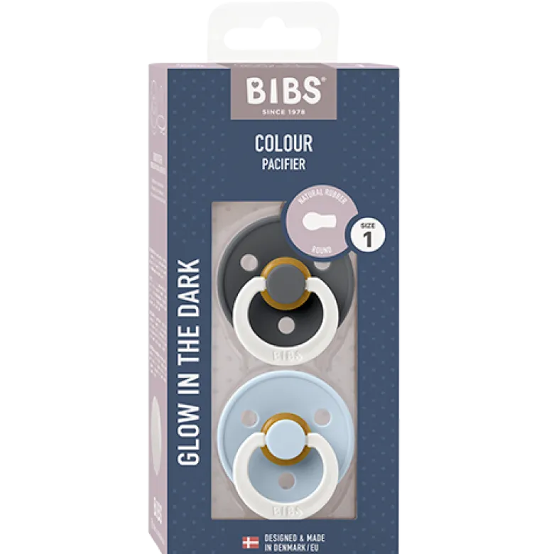 Bibs Pacifier Colour Latex Size 1 Iron Glow/Baby Blue Glow (2 stk)