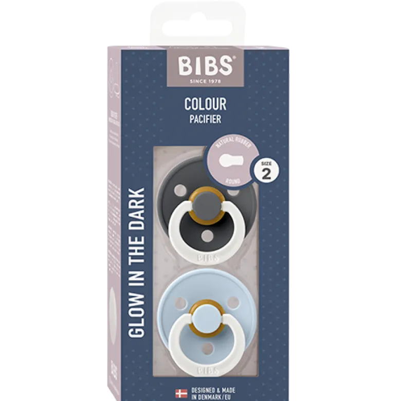 Bibs Pacifier Colour Latex Size 2 Iron Glow/Baby Blue Glow (2 stk)