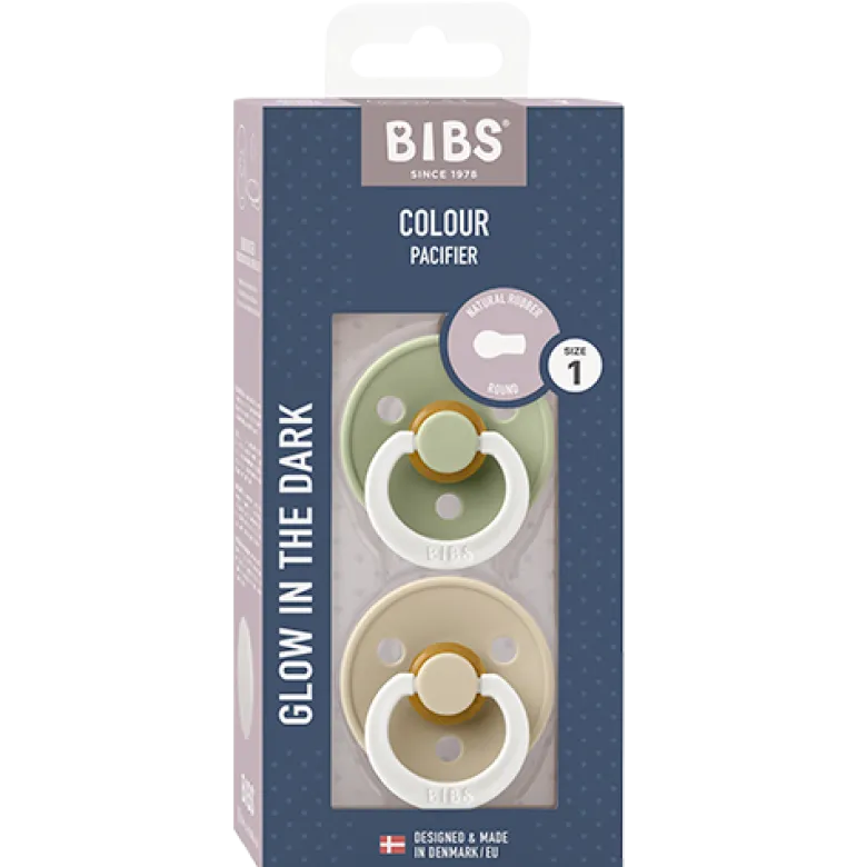 Bibs Pacifier Colour Latex Size 1 Sage Glow/Vanilla Glow (2 stk)