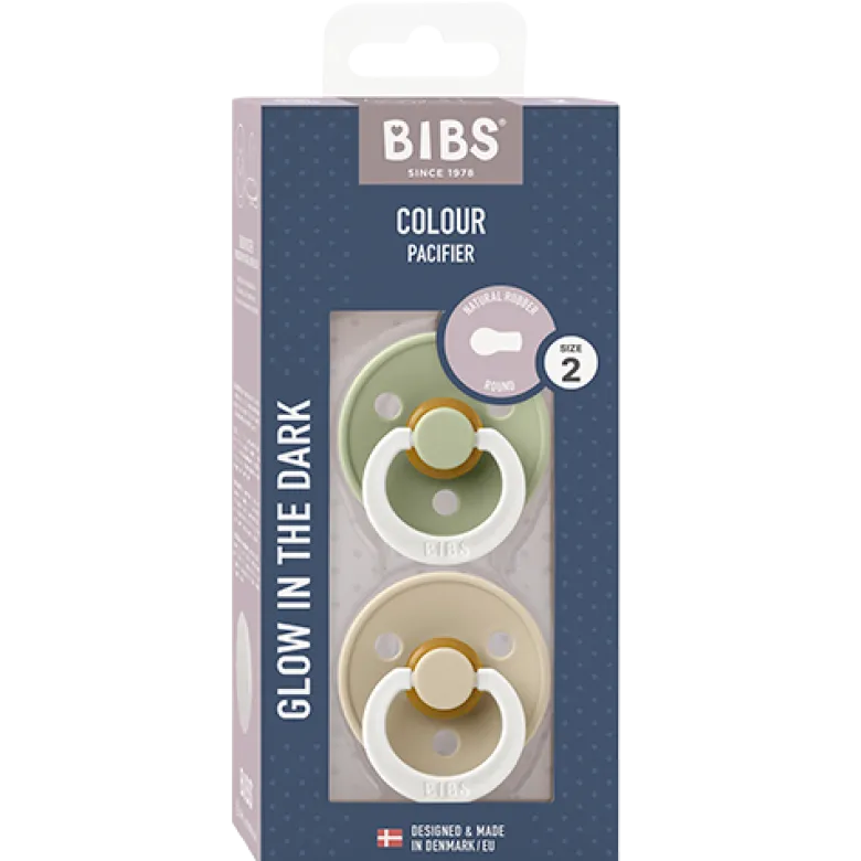 Bibs Pacifier Colour Latex Size 2 Sage Glow/Vanilla Glow (2 stk)