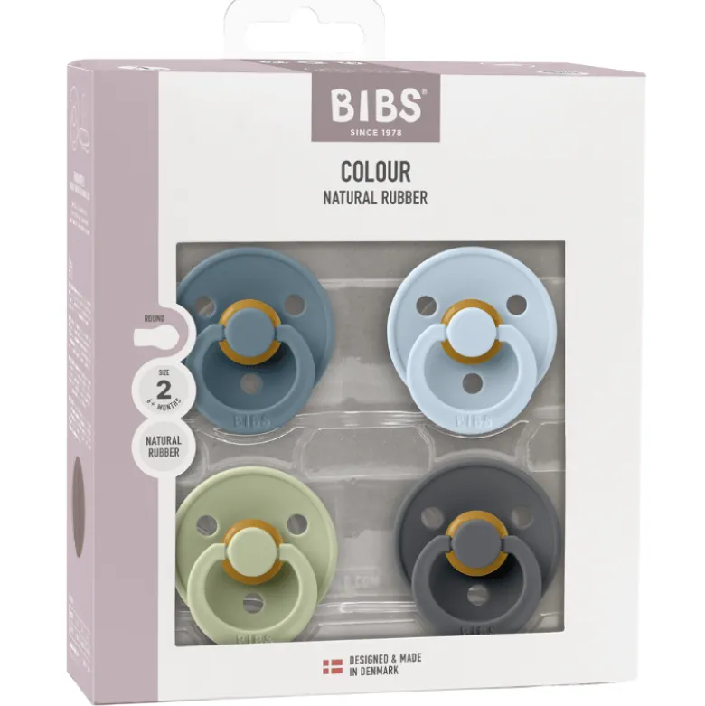 Bibs Pacifier Colour Latex Size 2 Petrol/Sage/Baby Blue/Iron (1 sæt)