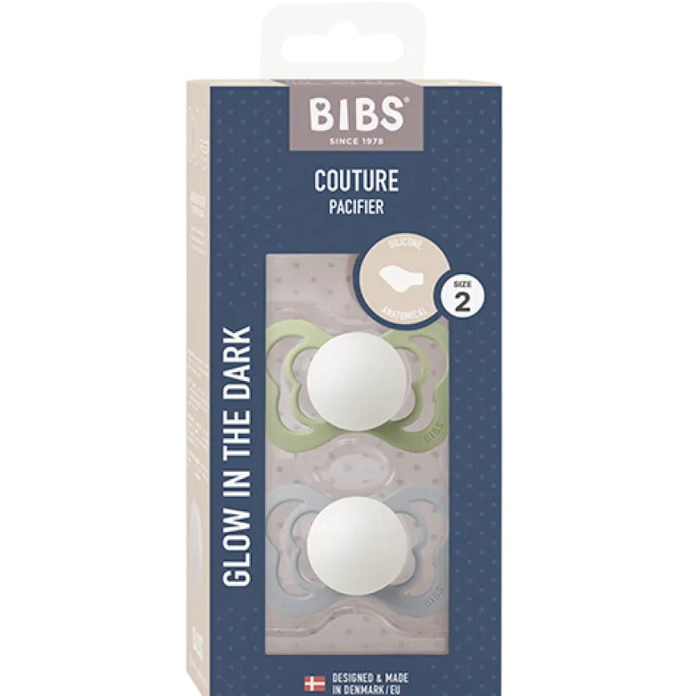 Bibs Pacifier Couture Silicone Size 2 Sage Glow/Cloud Glow (2 stk)