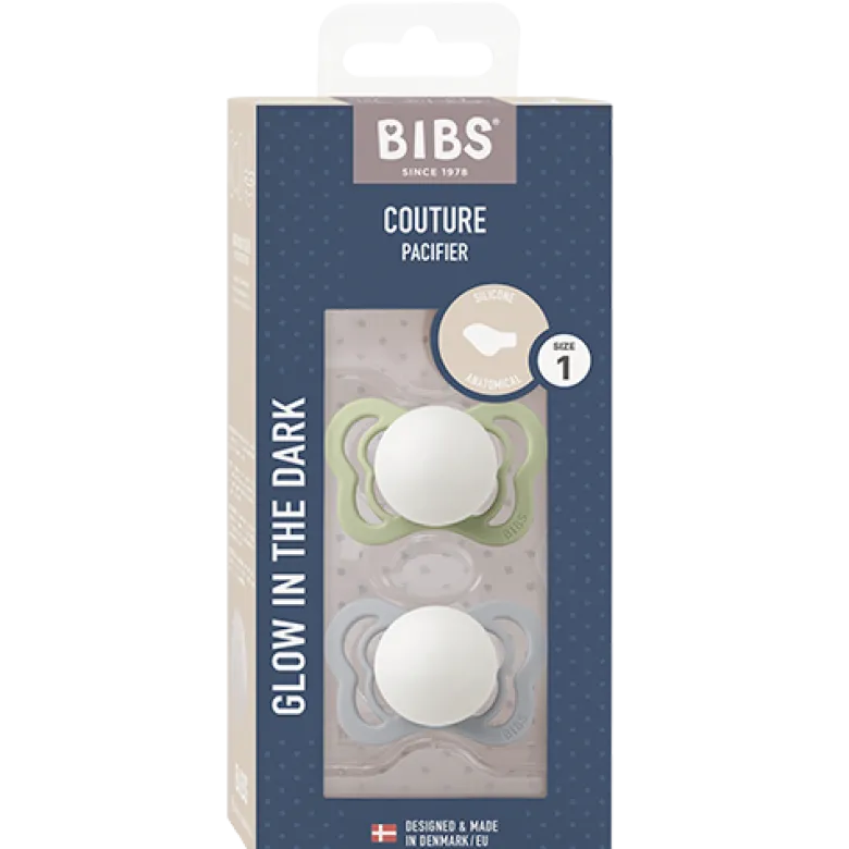 Bibs Pacifier Couture Silicone Size 1 Sage Glow/Cloud Glow (2 stk)
