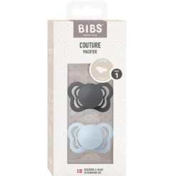 Bibs Pacifier Couture Silicone Size 1 Iron/Baby Blue (2 stk)