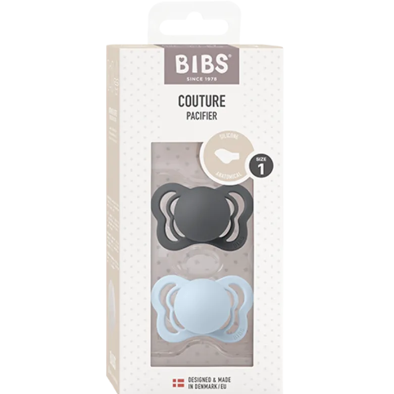 Bibs Pacifier Couture Silicone Size 1 Iron/Baby Blue (2 stk)