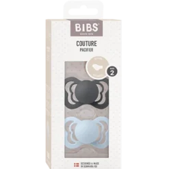 Bibs Pacifier Couture Silicone Size 2 Iron/Baby Blue (2 stk)