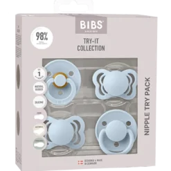 Bibs Pacifiers Try-it collection Size 1 Baby Blue (4 stk)