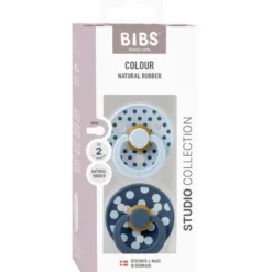Bibs Pacifier Studio Colour Polka Latex Size 2 Baby Blue/Steel Blue (2 stk)