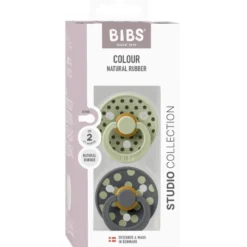 Bibs Pacifier Studio Colour Polka Latex Size 2 Sage/Iron (2 stk)