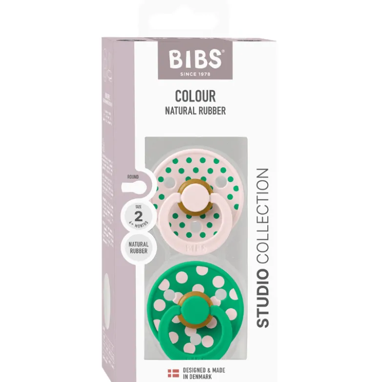 Bibs Pacifier Studio Colour Polka Latex Size 2 Petal/Cactus (2 stk)