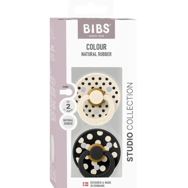 Bibs Pacifier Studio Colour Polka Latex Size 2 Ivory/Black (2 stk)