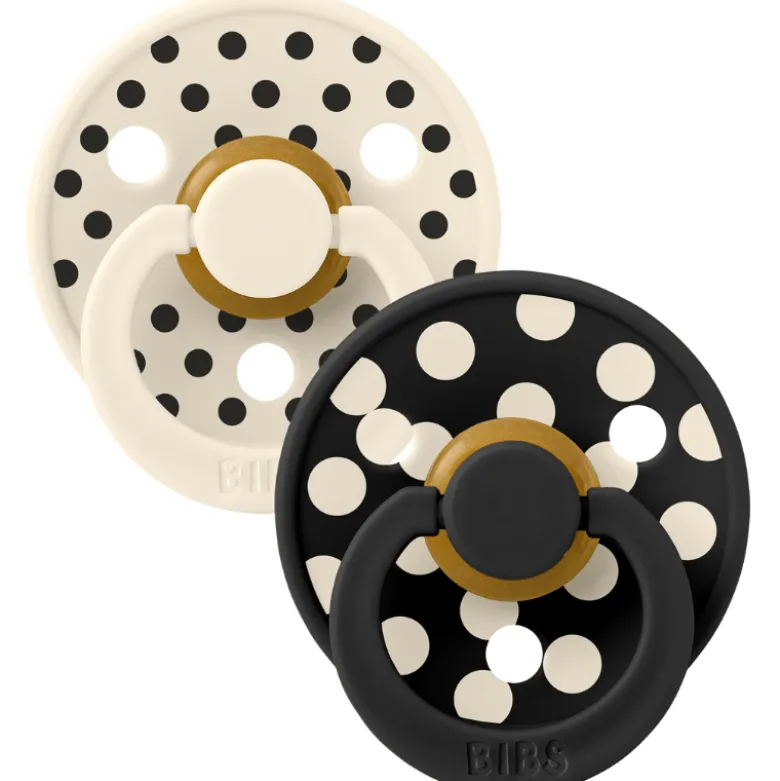 Bibs Pacifier Studio Colour Polka Latex Size 2 Ivory/Black (2 stk)