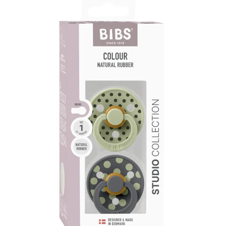 Bibs Pacifier Studio Colour Polka Latex Size 1 Sage/Iron (2 stk)