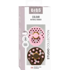 Bibs Pacifier Studio Colour Polka Latex Size 2 Baby Pink/Mocha (2 stk)